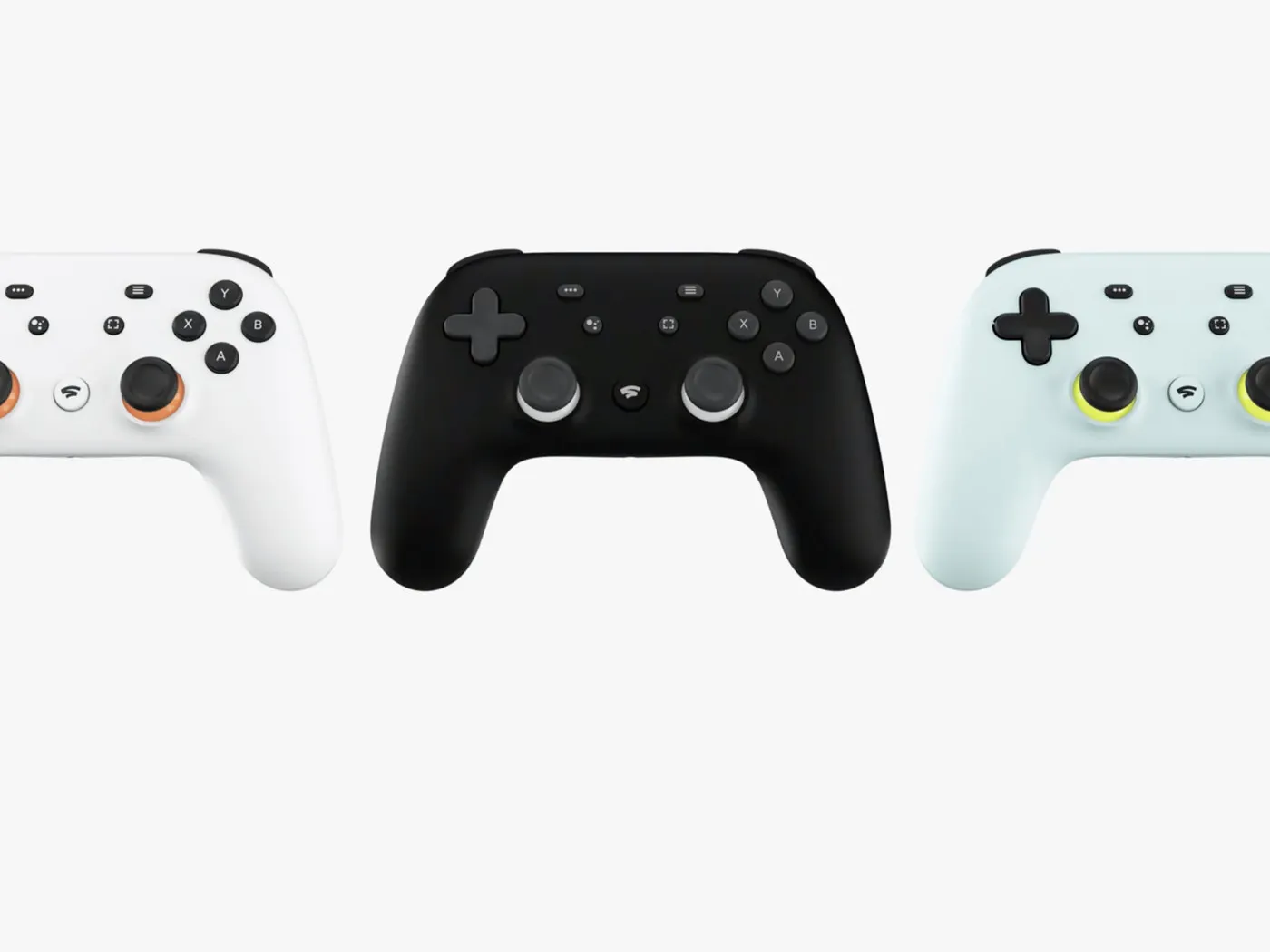 Google Stadia controller in three colours